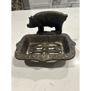 Vintage Cast Iron Pig Soap Dish Holder Rustic Farmhouse Decor